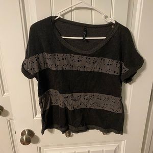 gray top with eyelet details